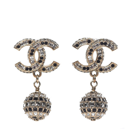 Chanel Baguette Crystal CC Drop Earrings Gold Black 1 of 6
