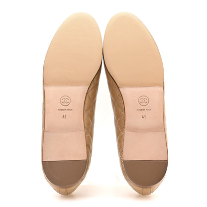 Chanel Caviar Quilted CC Cap Toe Ballerina Flats 41 Beige 6 of 9