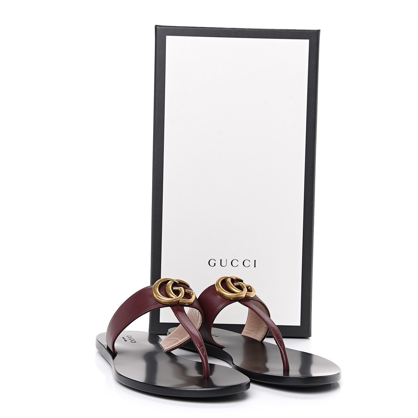 Calfskin GG Marmont Thong Sandals 35.5 Vintage Bordeaux