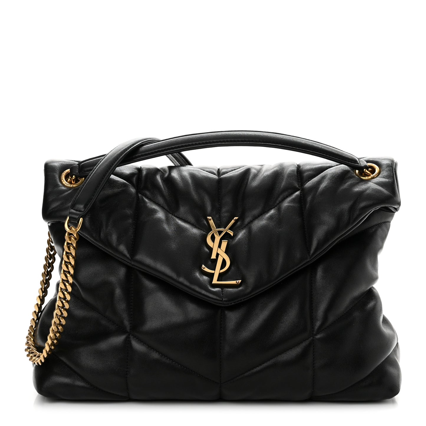 Lambskin Quilted Medium Loulou Puffer Monogram Chain Satchel Black