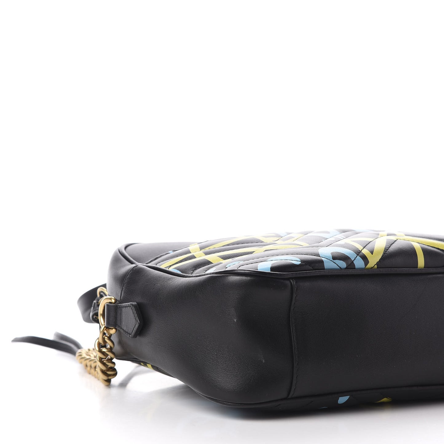 Calfskin Matelasse GucciGhost Medium GG Marmont Chain Shoulder Bag Black New Acquamarine
