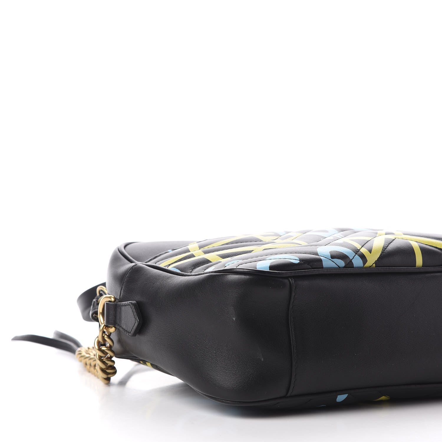Gucci Calfskin Matelasse GucciGhost Medium GG Marmont Chain Shoulder Bag Black New Acquamarine 6 of 12