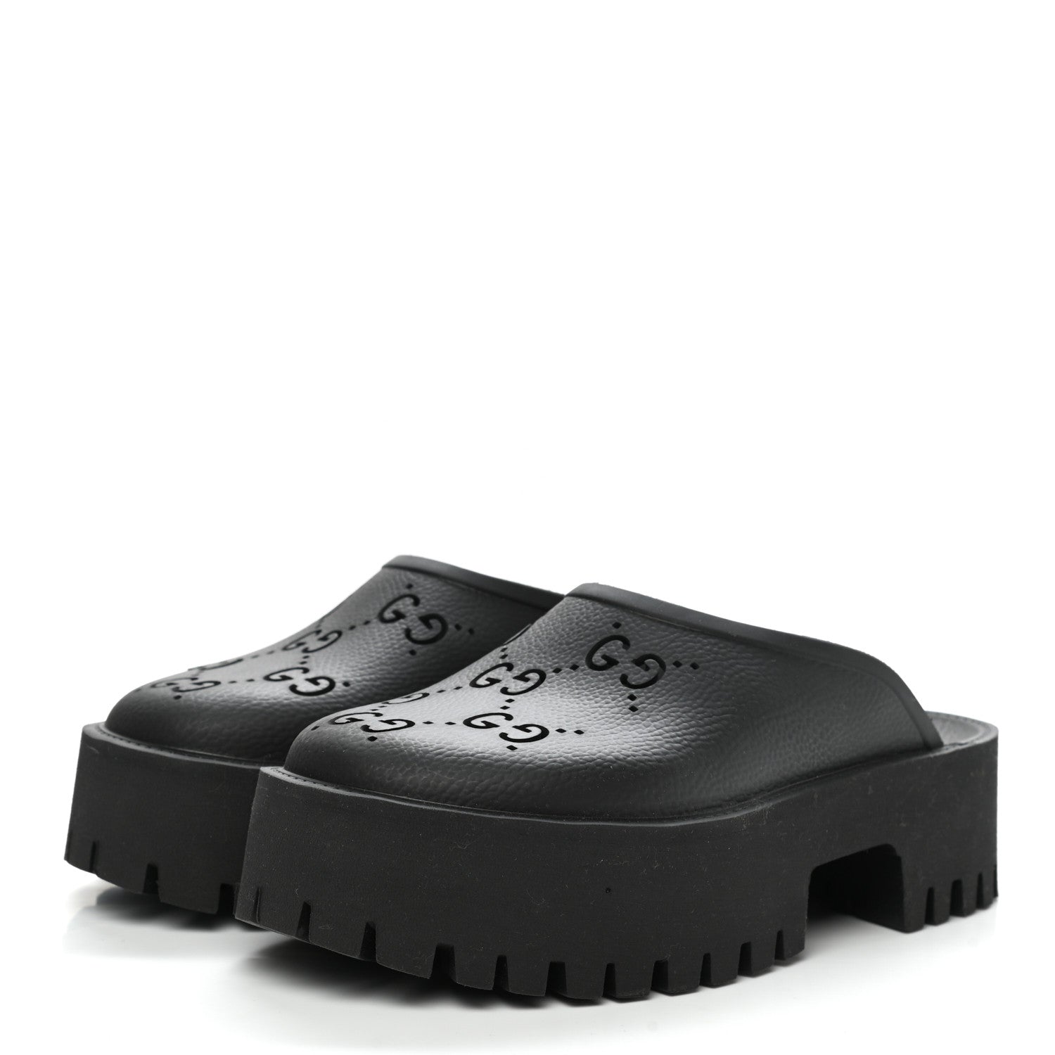Gucci Rubber GG Monogram Perforated Elea Platform 55mm Lug Sole Sandals 38 Black 3 of 9