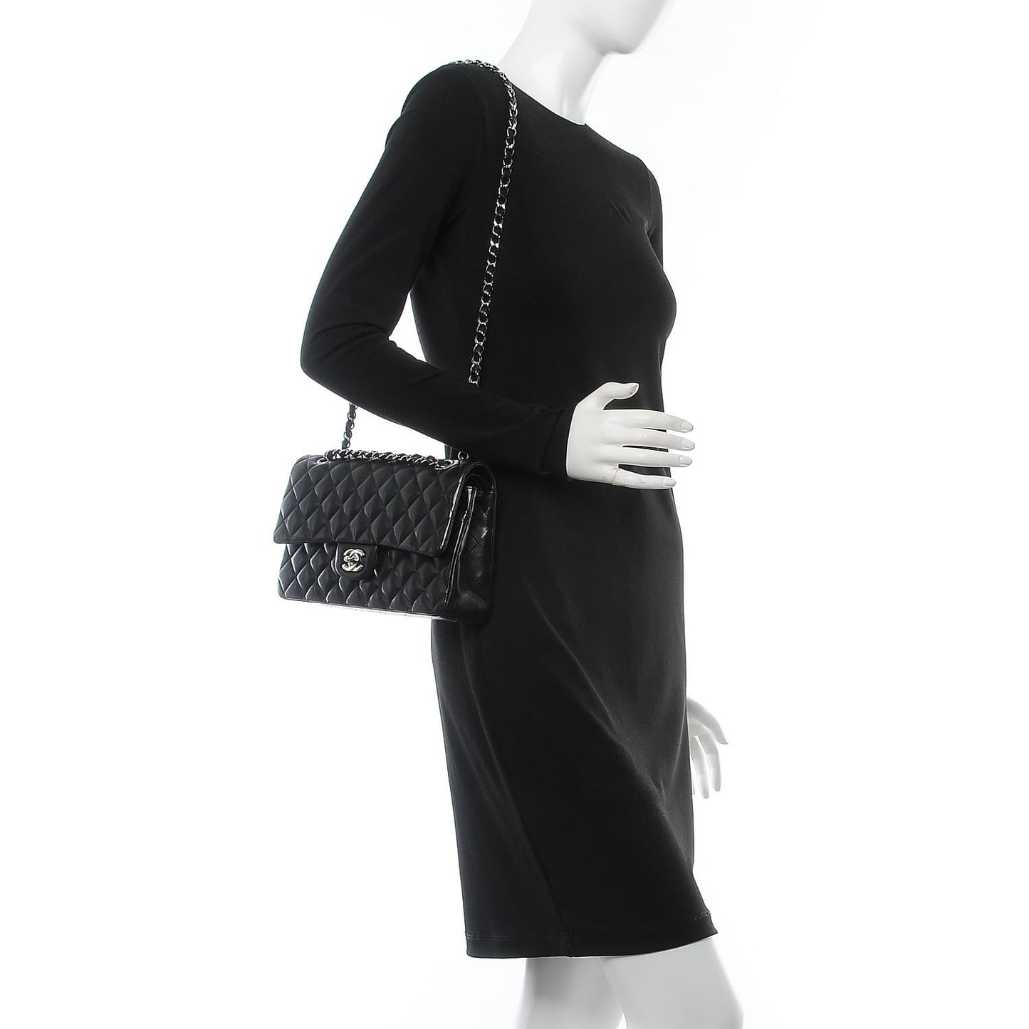 Lambskin Quilted Medium Double Flap Black