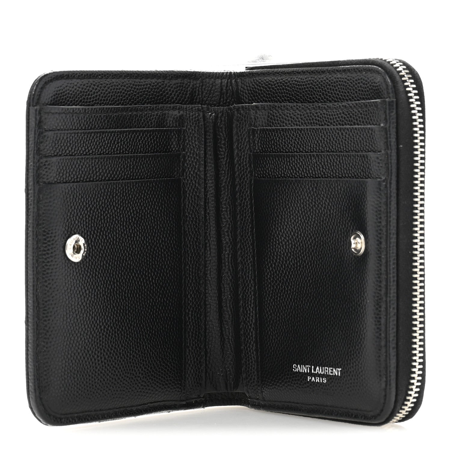 Saint Laurent Grain De Poudre Matelasse Chevron Monogram Compact Zip Around Wallet Black 5 of 11