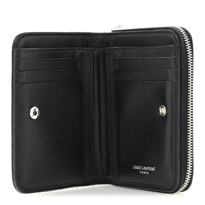 Saint Laurent Grain De Poudre Matelasse Chevron Monogram Compact Zip Around Wallet Black 5 of 11