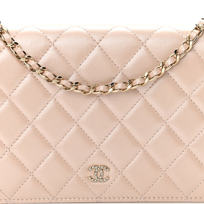 Chanel Iridescent Lambskin Quilted Pearl Wallet On Chain WOC Light Beige 9 of 13