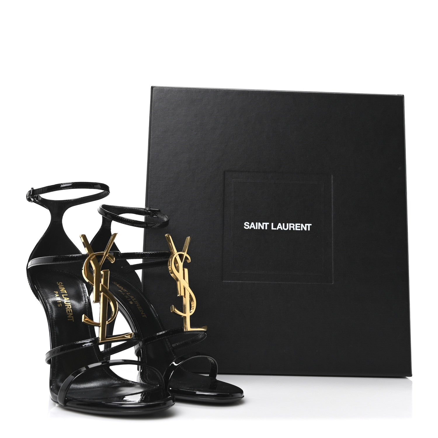 Saint Laurent Patent Cassandra 100 Ankle Strap Sandals 36 Black 9 of 9