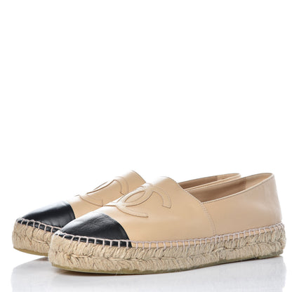 Chanel Lambskin CC Espadrilles 40 Beige Black 3 of 13