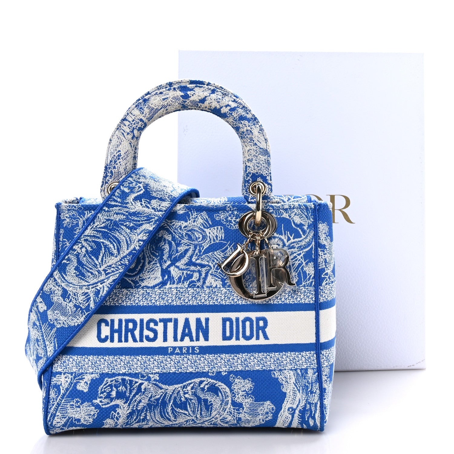 Christian Dior Canvas Toile De Jouy Reverse Embroidered Medium Lady D-Lite Fluorescent Blue 10 of 10