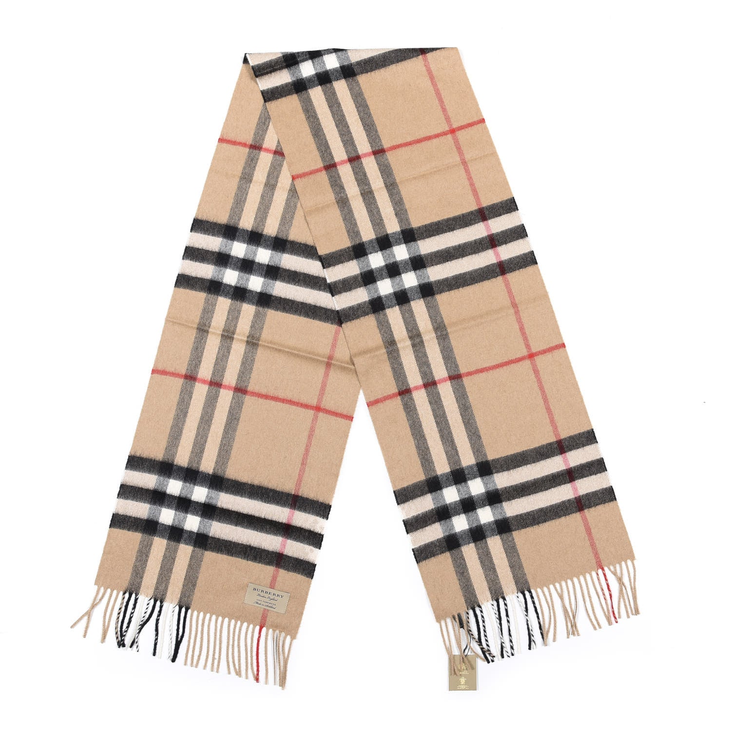 Burberry Cashmere Giant Check Fringe Scarf Camel 2 of 4