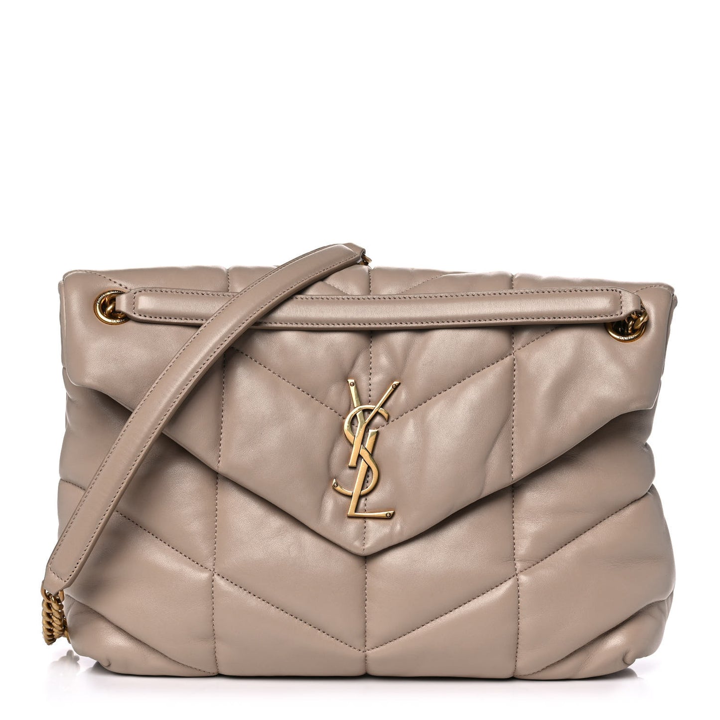 Lambskin Quilted Medium Loulou Puffer Monogram Chain Satchel Dark Beige