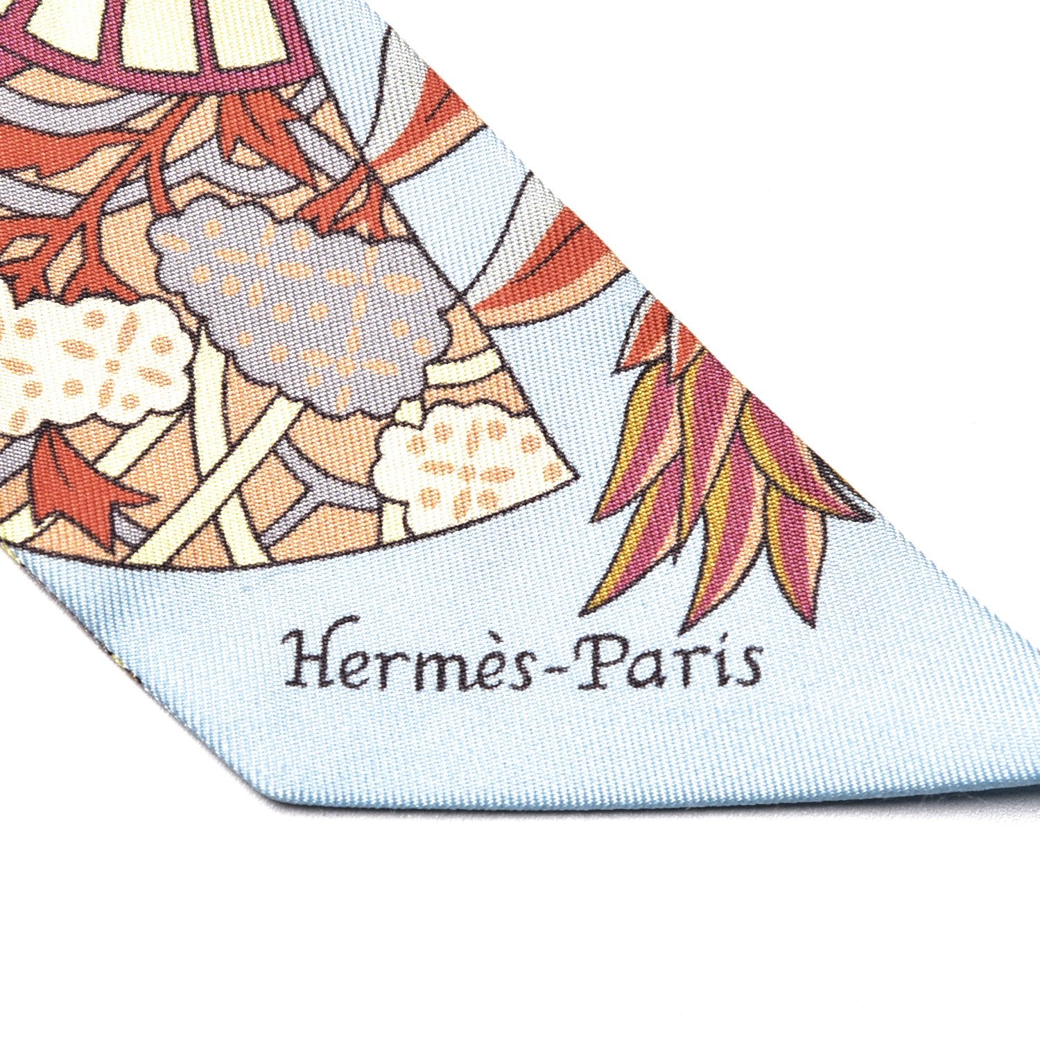 Hermes Silk Fleurs et Papillons de Tissus Twilly Bleu Ciel Coral Jaune 5 of 5