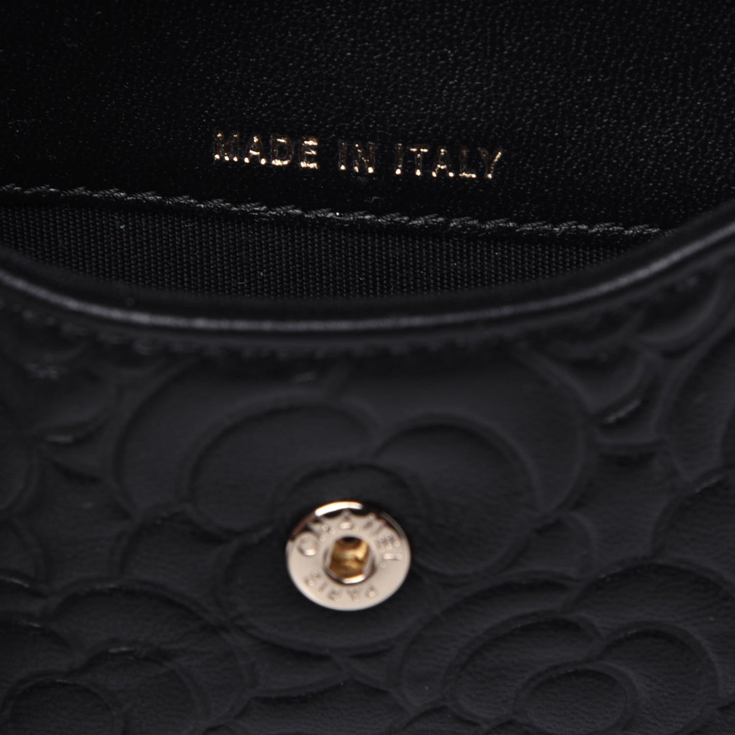 Lambskin Camellia Embossed Chain Belt Bag Black