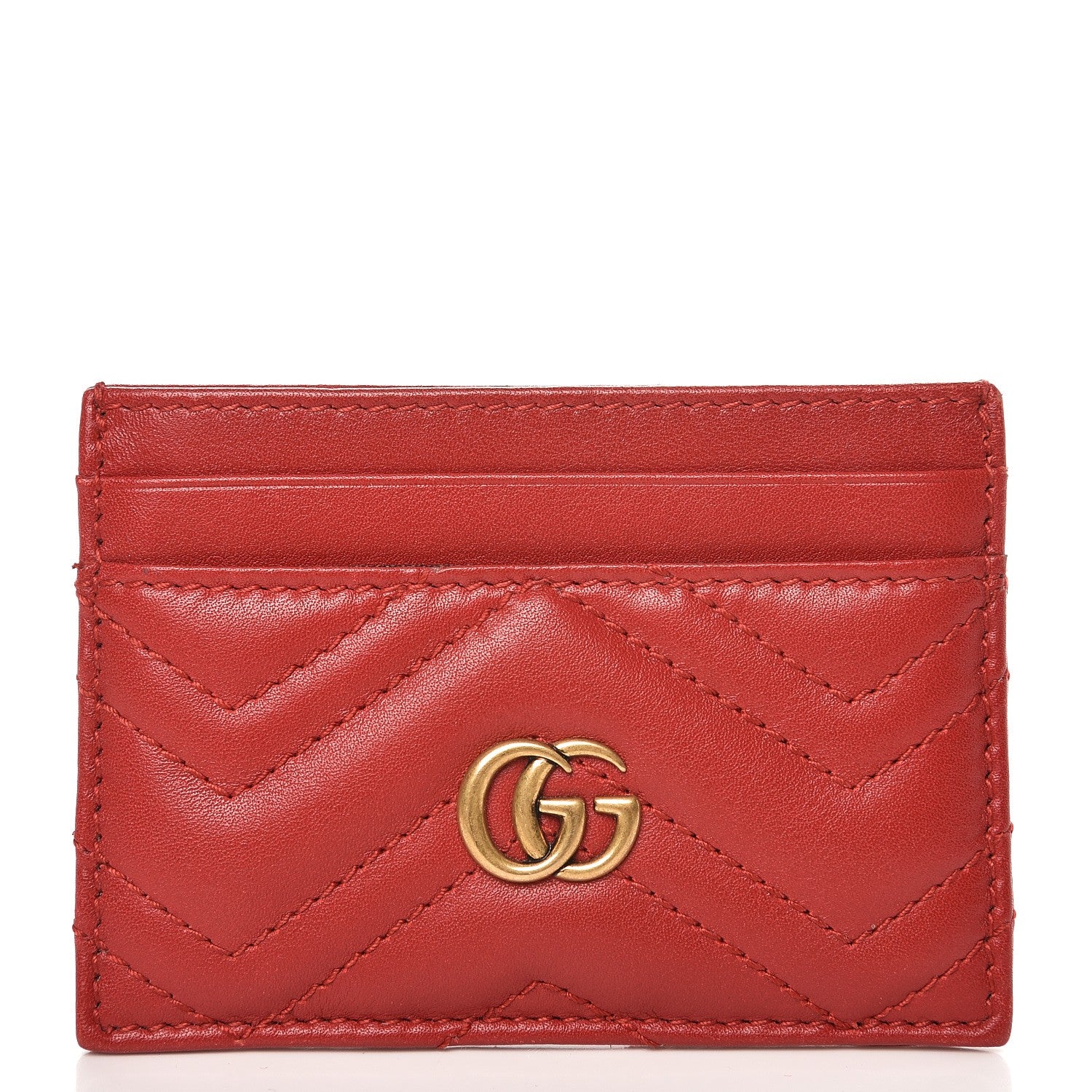 Gucci Calfskin Matelasse GG Marmont Card Holder Hibiscus Red 1 of 7