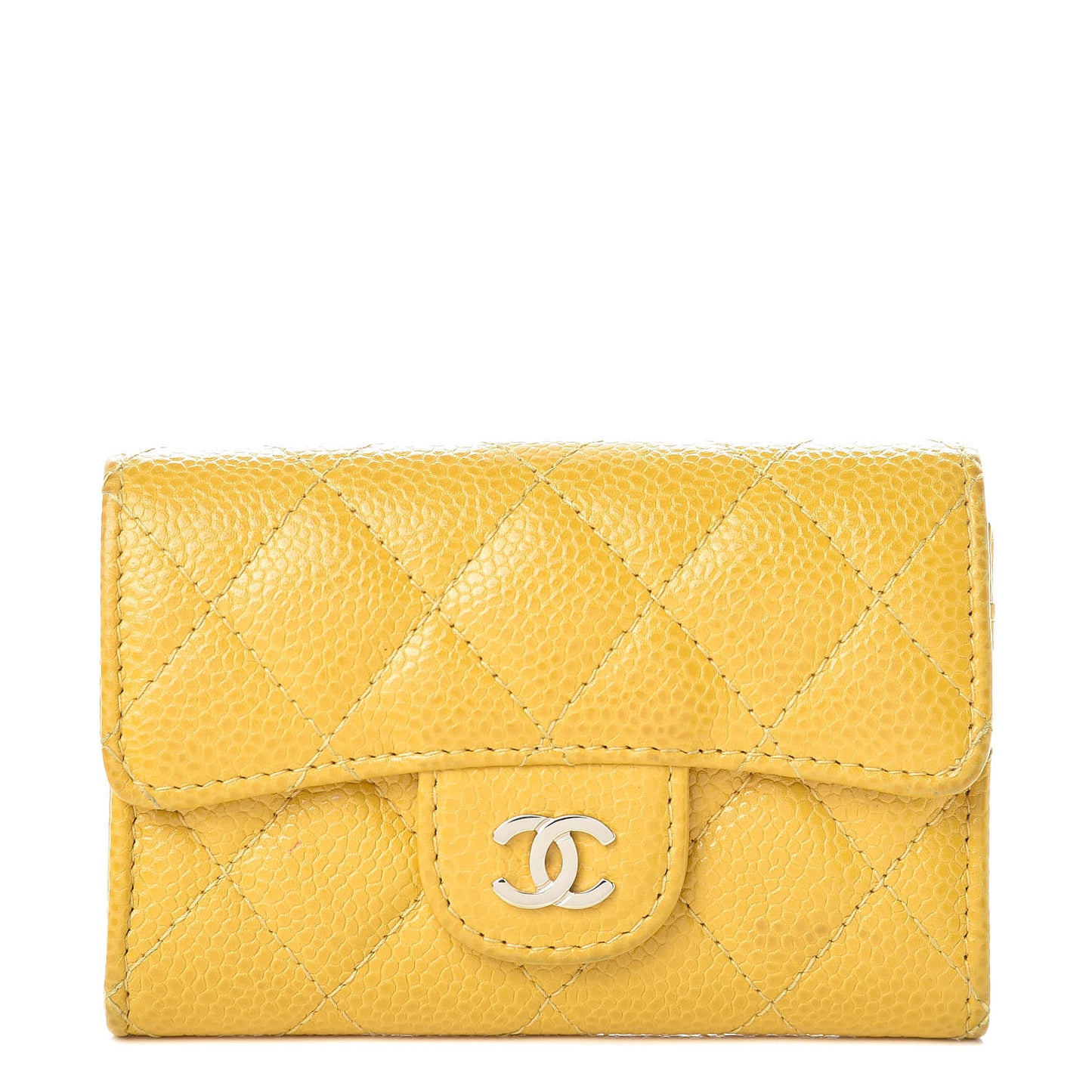 Caviar Quilted Flap Card Holder Yellow