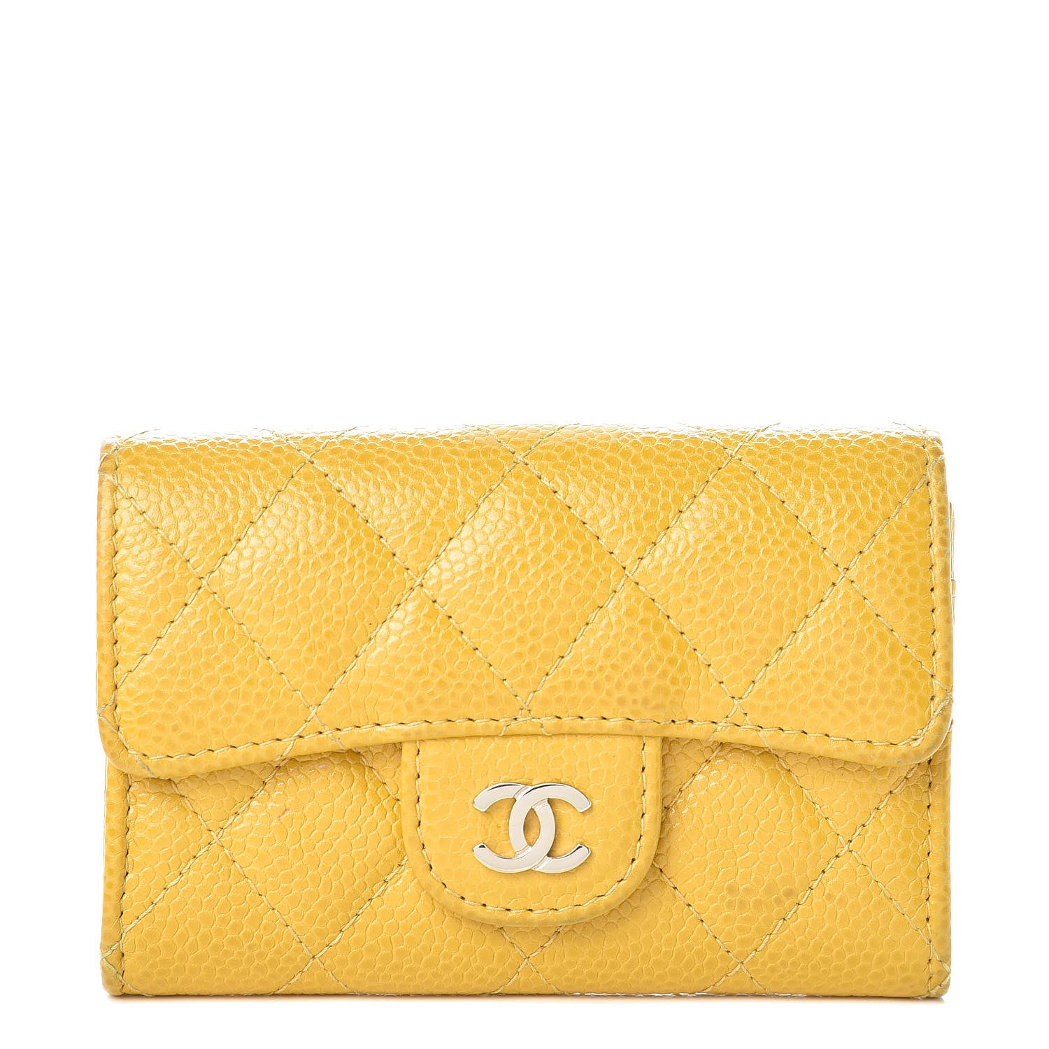 Chanel Caviar Quilted Flap Card Holder Yellow 1 of 9