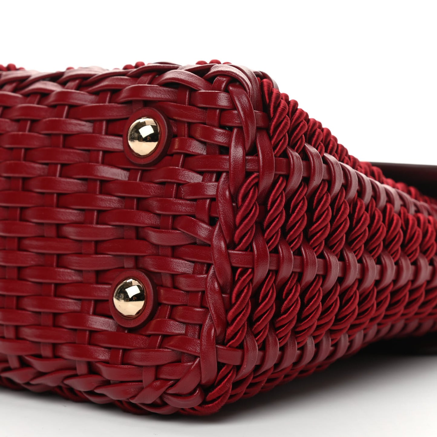 Calfskin Woven Margot Top Handle Satchel Carmine