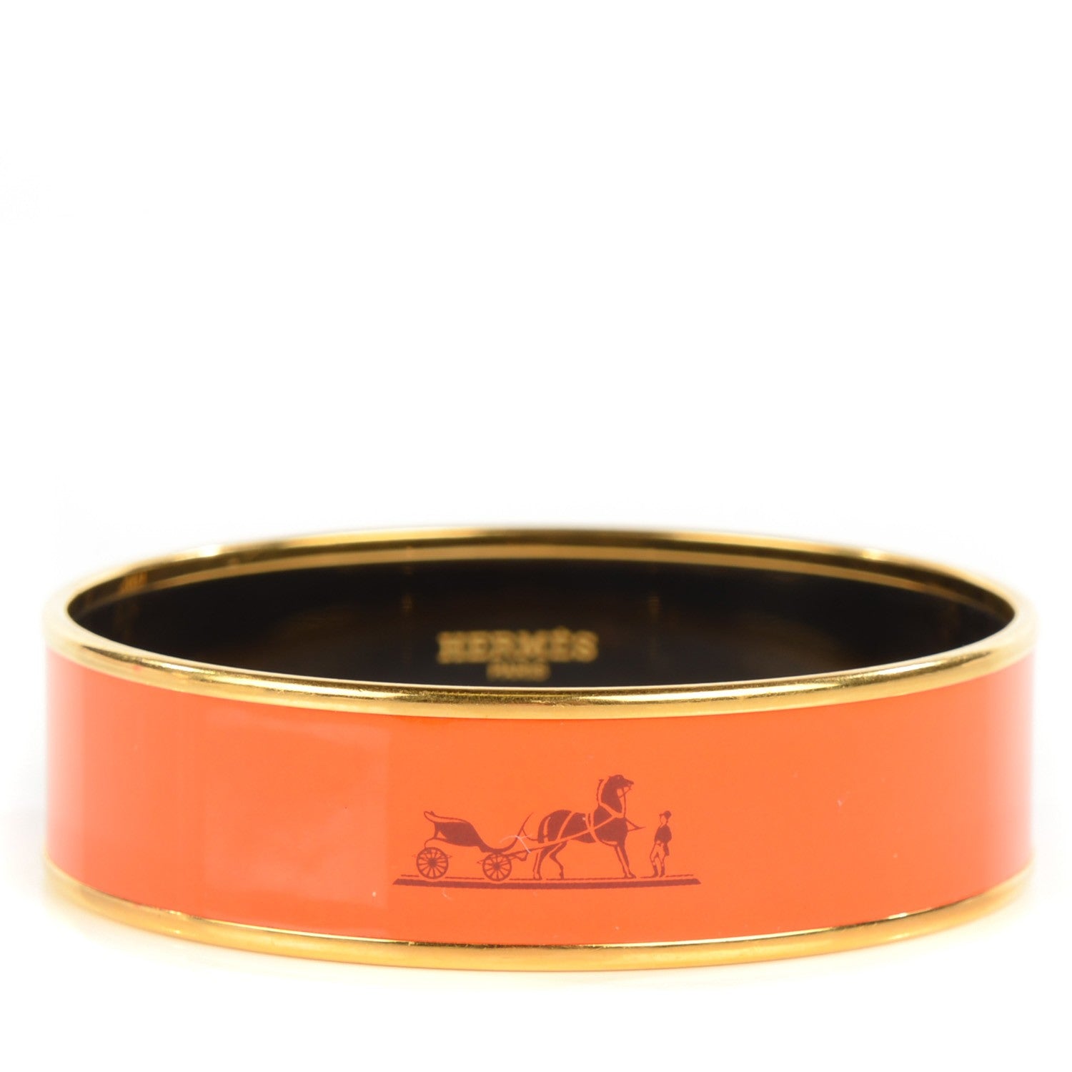 Hermes Enamel Printed Caleche Wide Bracelet 70 Orange 1 of 4