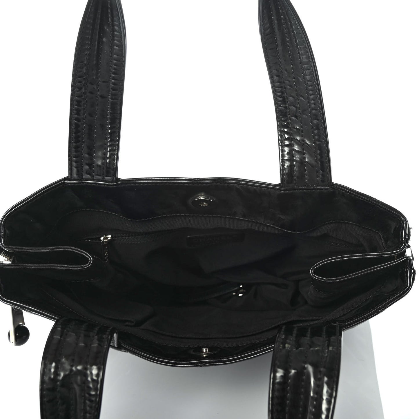 Patent Quilted Expandable CC Shopping Tote Black