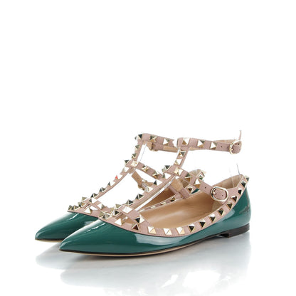 Valentino Garavani Patent Rockstud Cage Ballerina Flats 34.5 Green Poudre 3 of 8