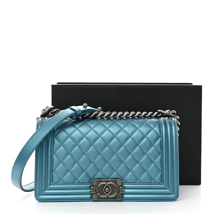 Chanel Metallic Caviar Quilted Medium Boy Flap Turquoise 11 of 11
