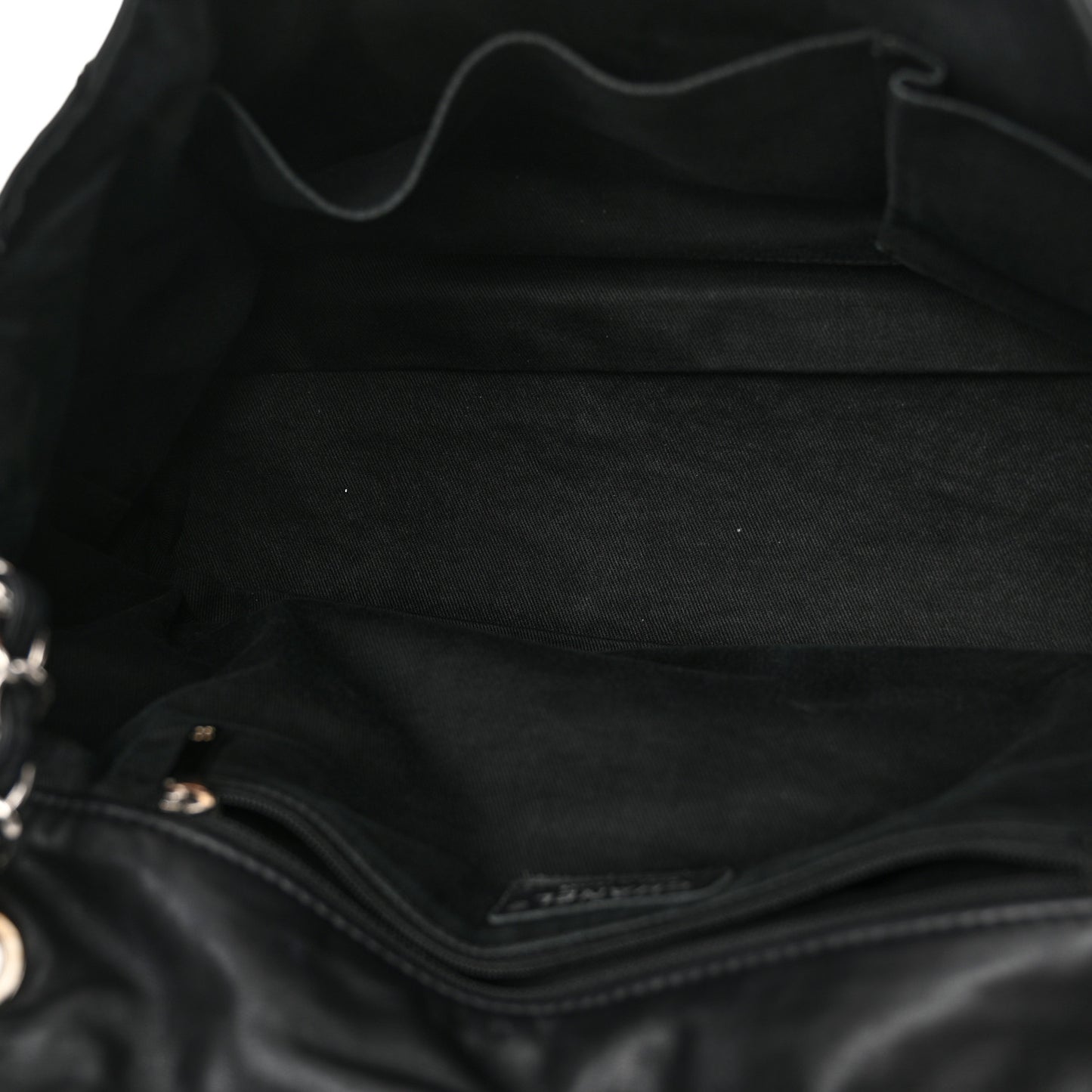 Calfskin Stitched Large Expandable Flap Bag Black
