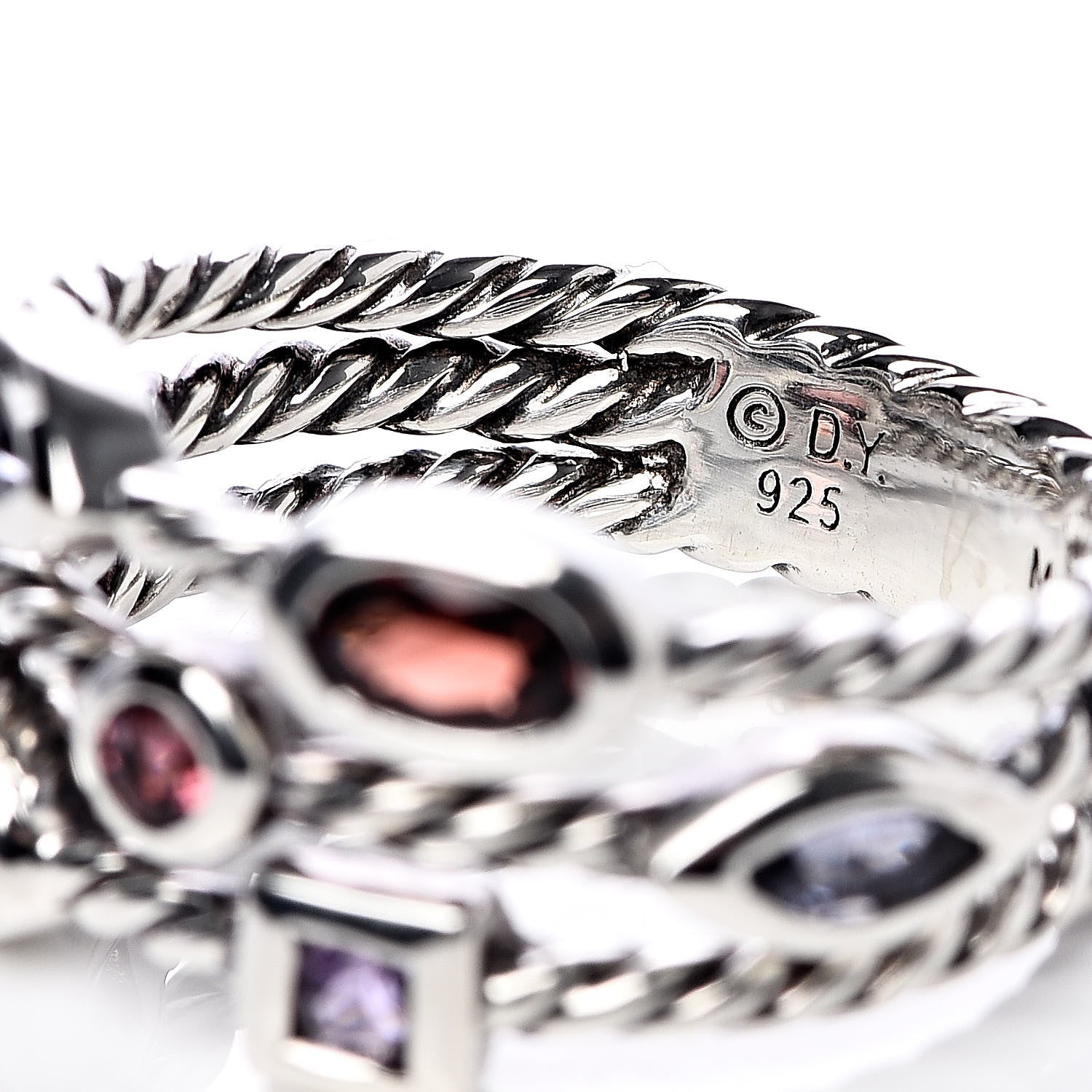 David Yurman Sterling Silver Garnet Amethyst Iolite Tourmaline Berry Confetti 3 Row Ring 52 6 5 of 5