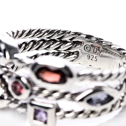 David Yurman Sterling Silver Garnet Amethyst Iolite Tourmaline Berry Confetti 3 Row Ring 52 6 5 of 5