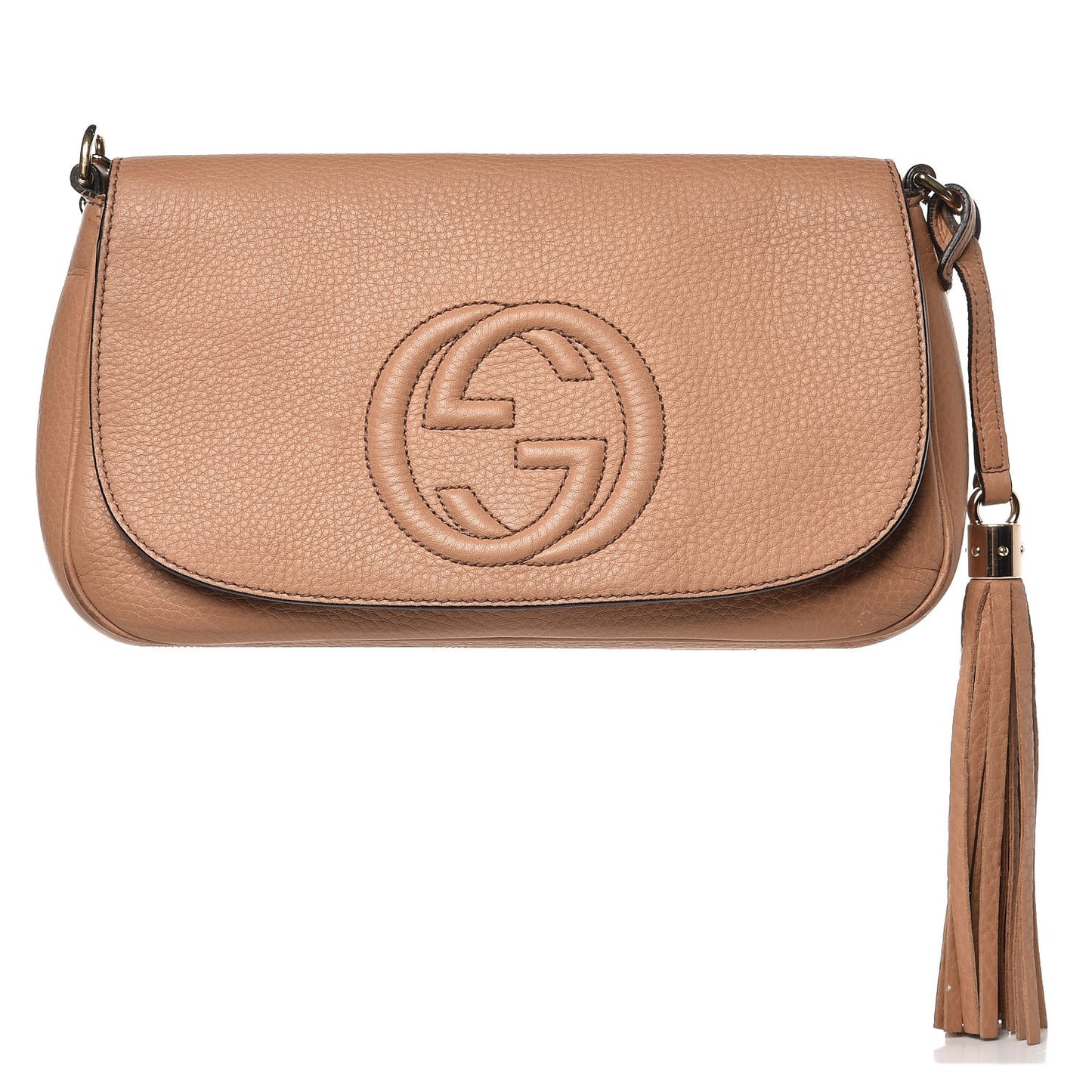 Pebbled Calfskin Medium Soho Flap Crossbody Camelia