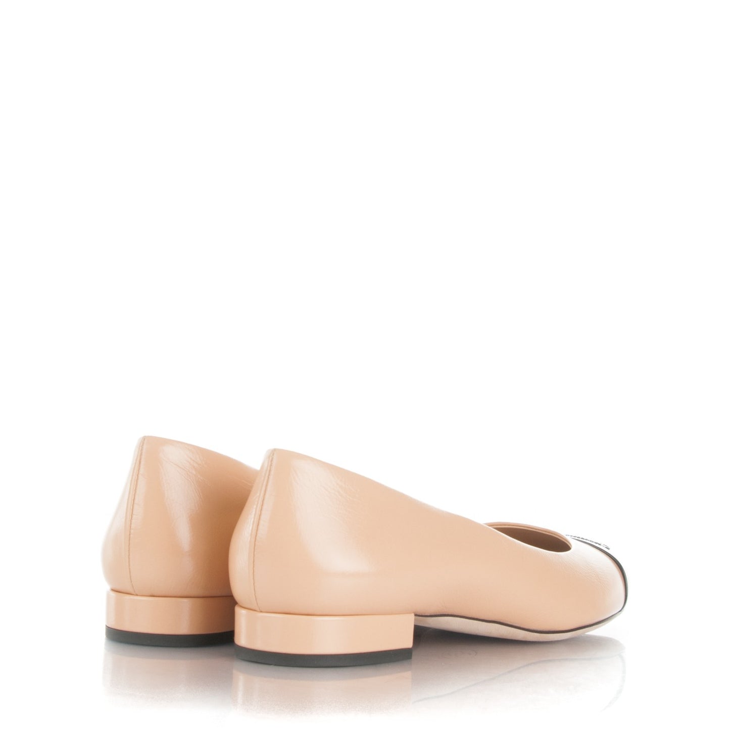 Crumpled Calfskin Patent Cap Toe Ballerina Flats 38.5 Beige Black