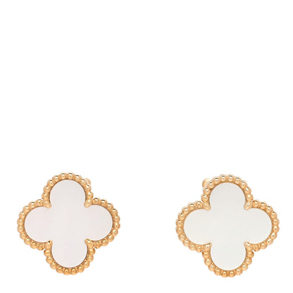Van Cleef & Arpels 18K Yellow Gold Mother of Pearl Vintage Alhambra Earrings 1 of 4