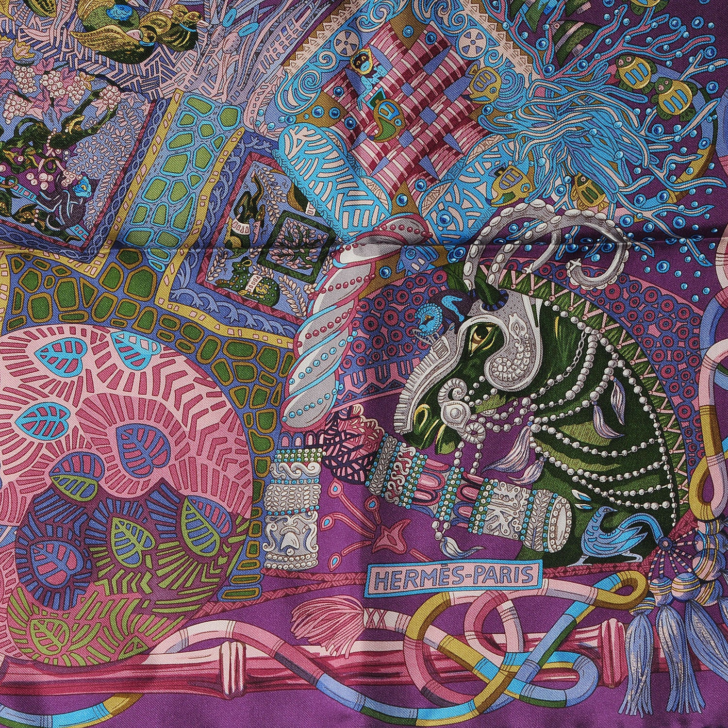 Hermes Silk Au Fil Du Carre Scarf 90 Violet Vieux Rose Vert 3 of 7
