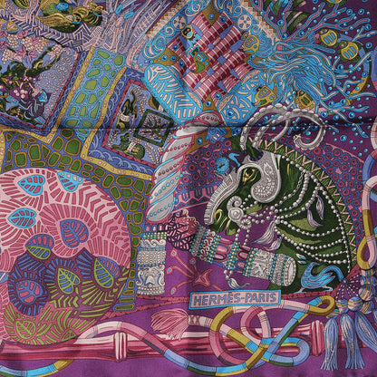 Hermes Silk Au Fil Du Carre Scarf 90 Violet Vieux Rose Vert 3 of 7
