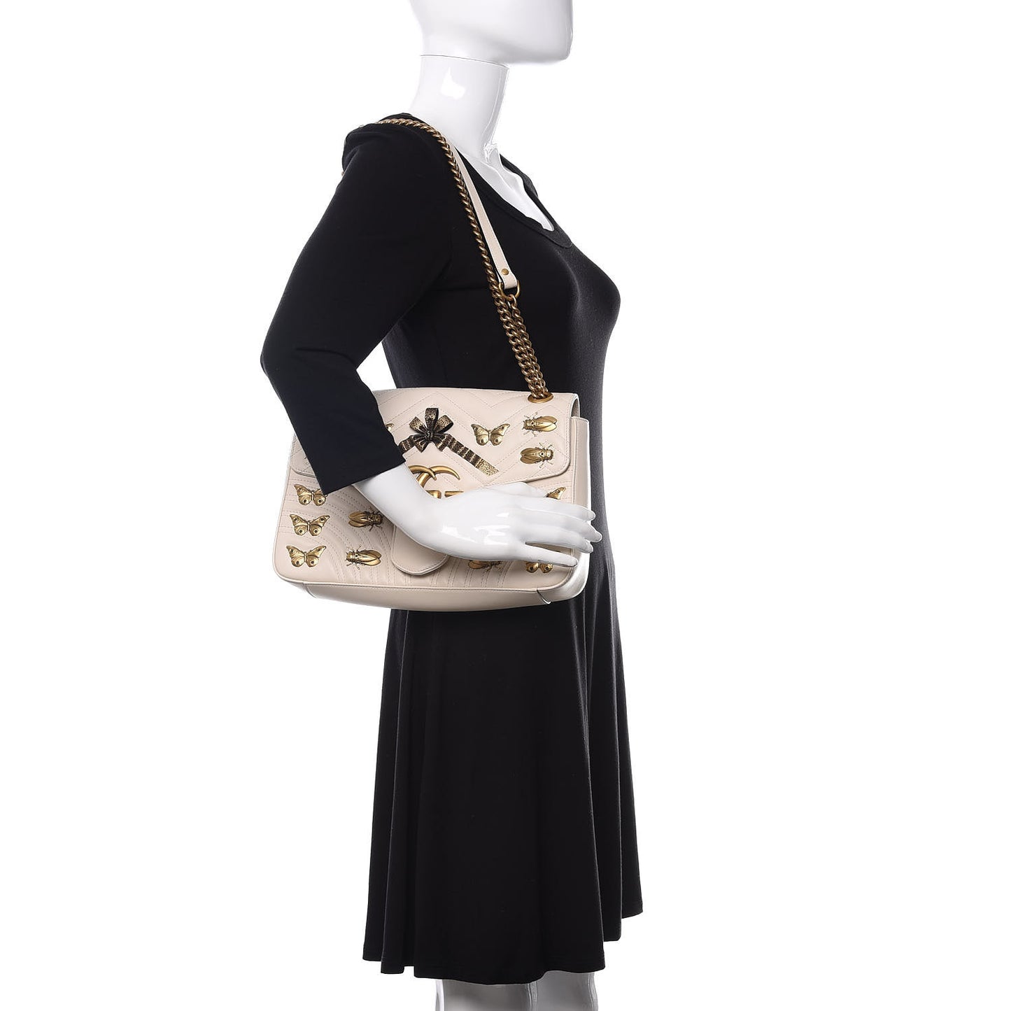 Calfskin Matelasse Animal Studs Medium GG Marmont Shoulder Bag Mystic White