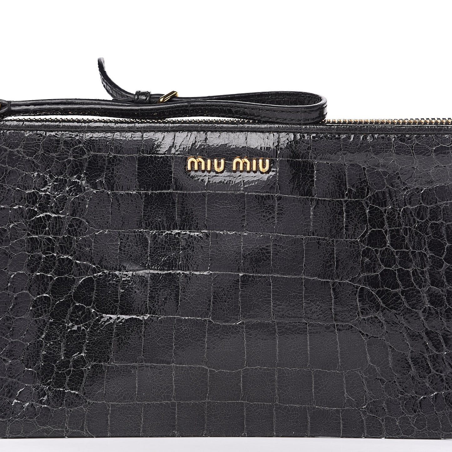 Embossed Crocodile Glazed Calfskin Wristlet Black