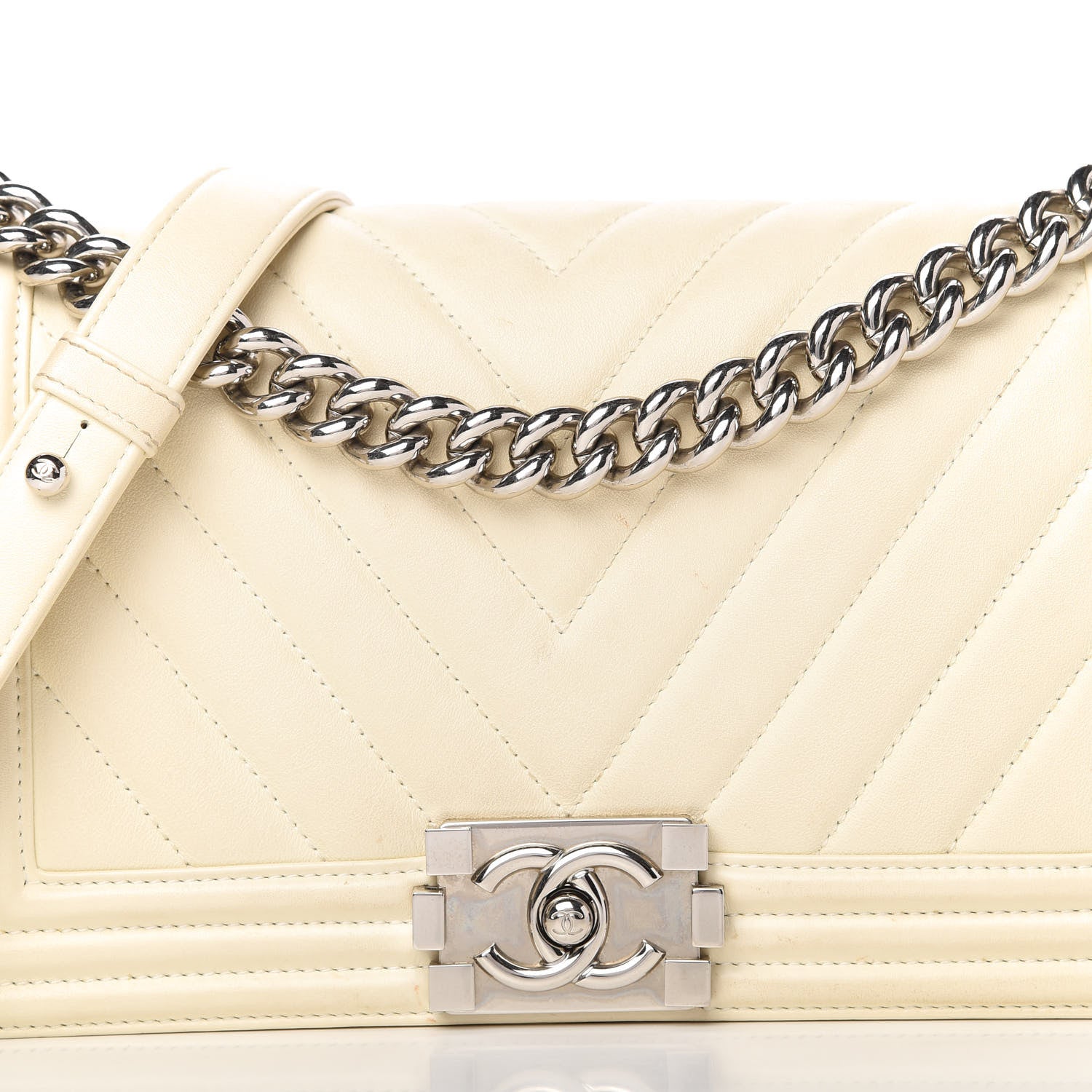 Chanel Calfskin Chevron Quilted Medium Boy Flap Ivory 10 of 10