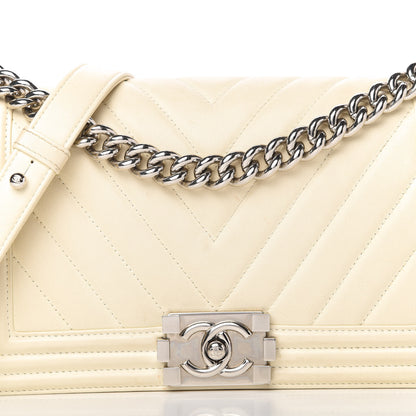 Chanel Calfskin Chevron Quilted Medium Boy Flap Ivory 10 of 10