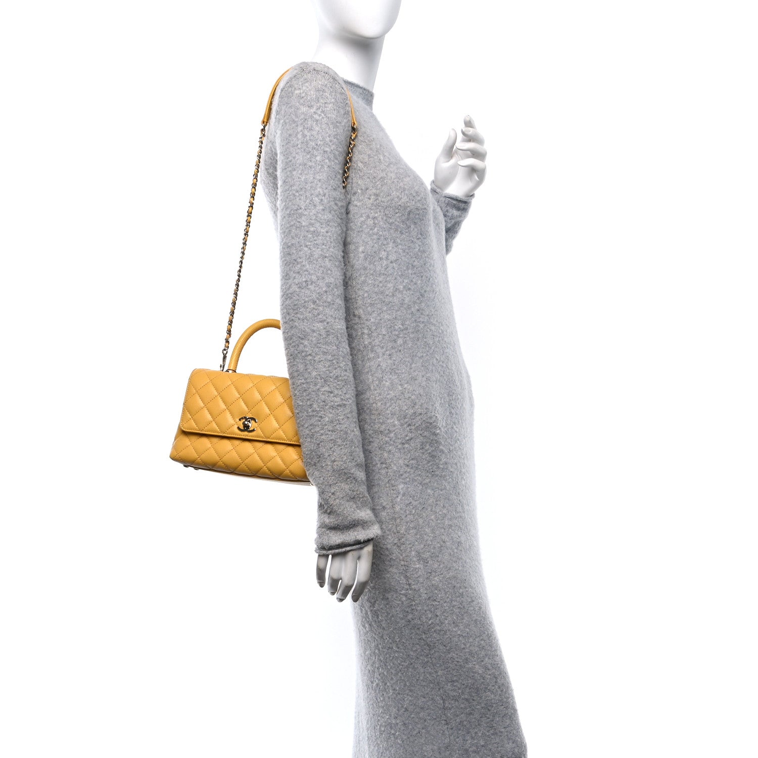 Chanel Caviar Lizard Embossed Quilted Mini Coco Handle Flap Yellow 2 of 11