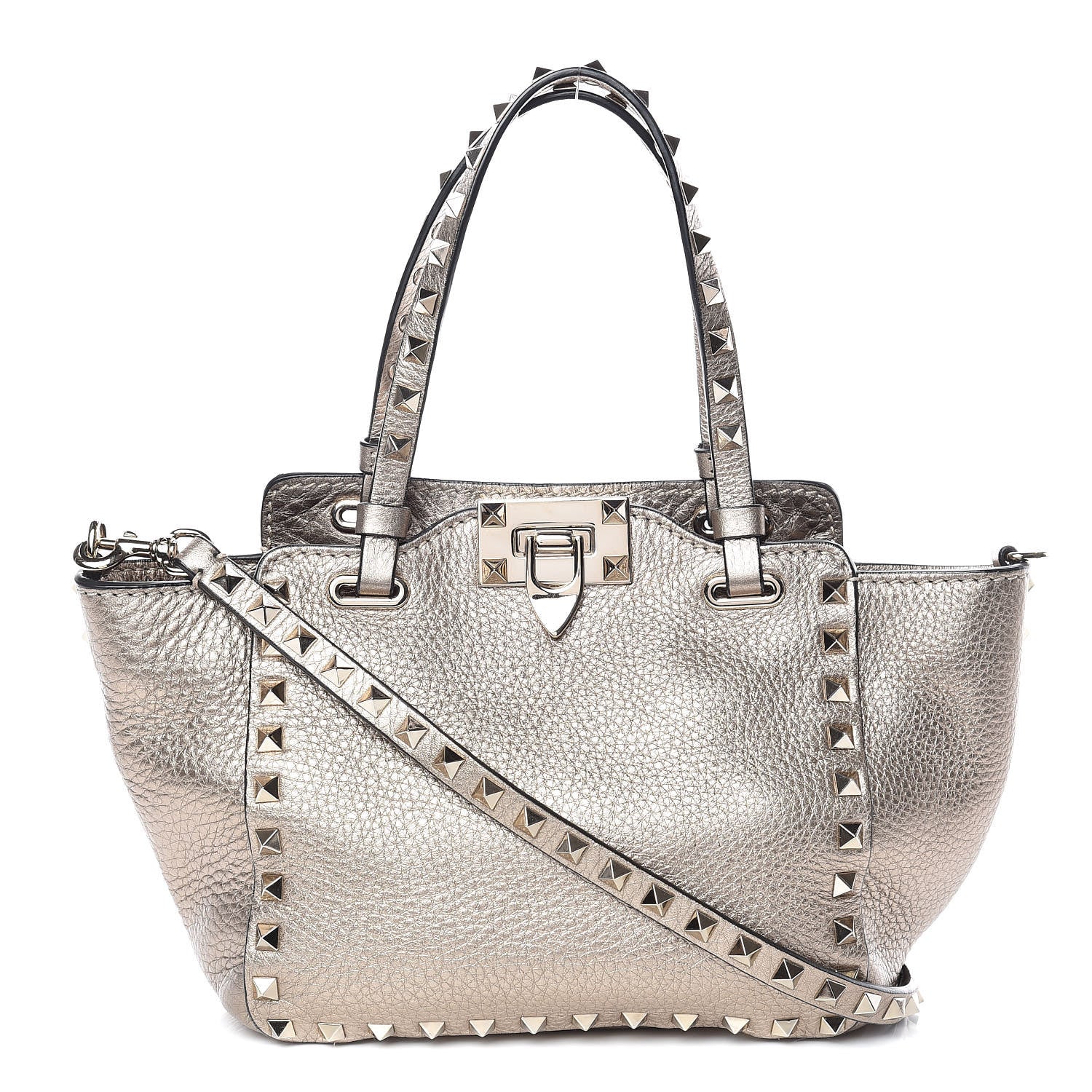 Valentino Garavani Metallic Alce Printed Calfskin Mini Rockstud Tote Sasso 1 of 9