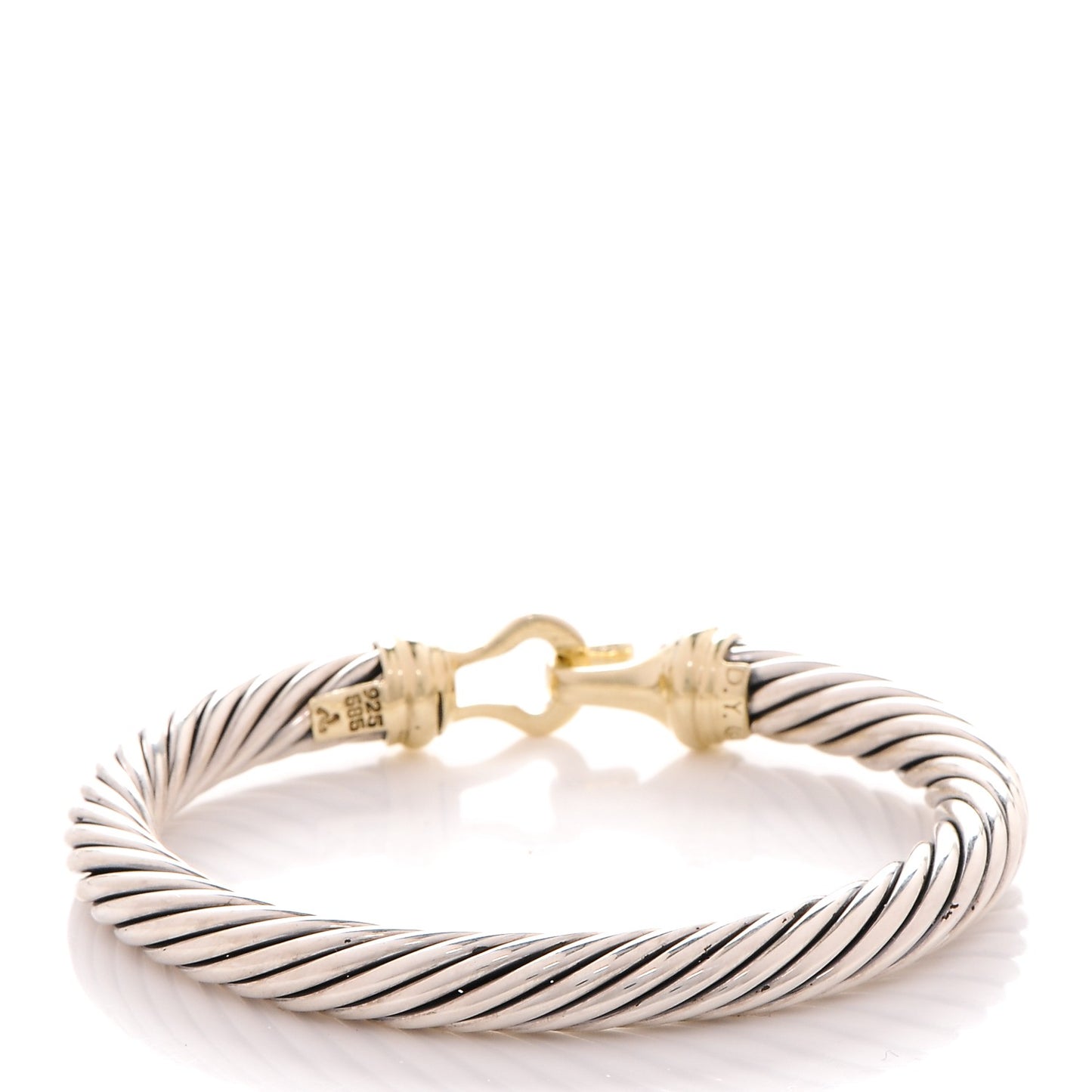 Sterling Silver 14K Yellow Gold 7mm Cable Classic Buckle Bracelet