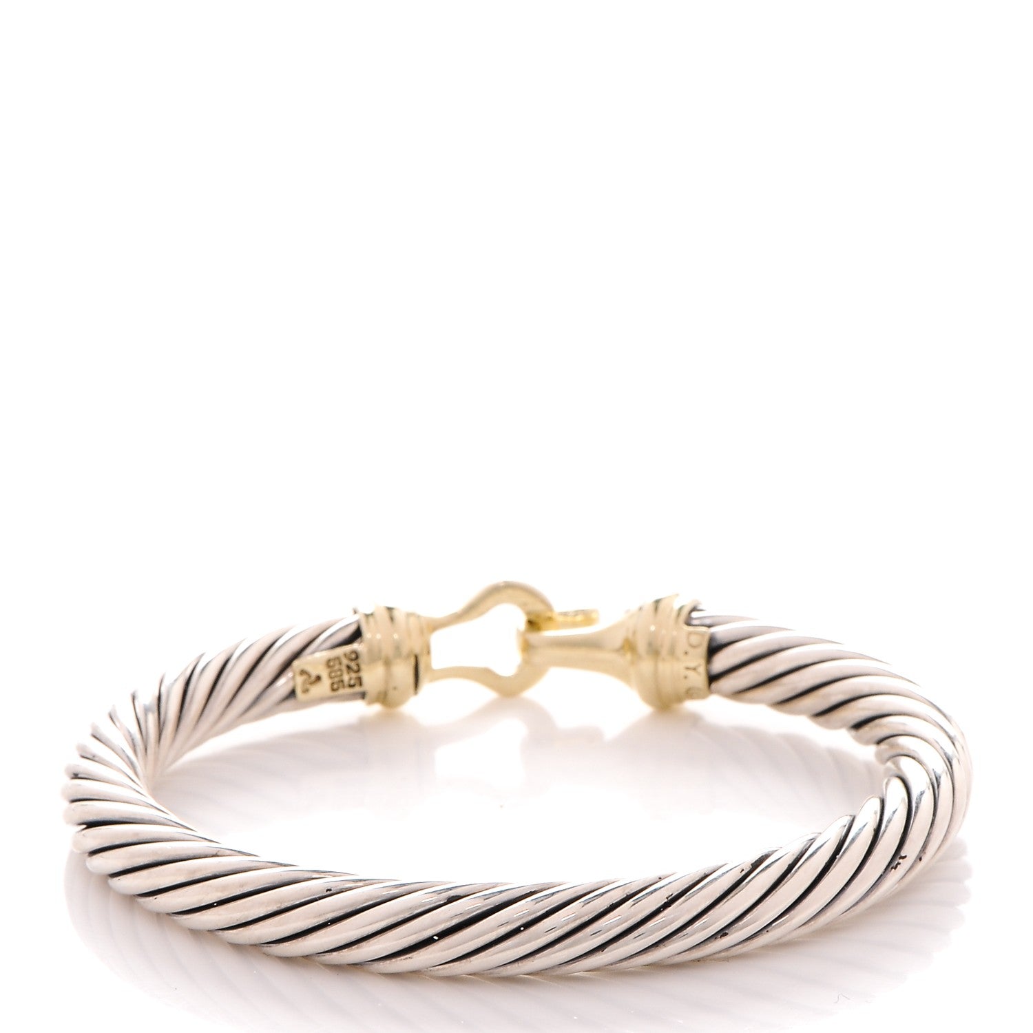 David Yurman Sterling Silver 14K Yellow Gold 7mm Cable Classic Buckle Bracelet 3 of 5