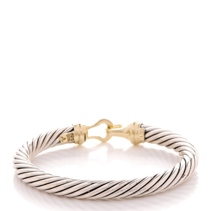David Yurman Sterling Silver 14K Yellow Gold 7mm Cable Classic Buckle Bracelet 3 of 5