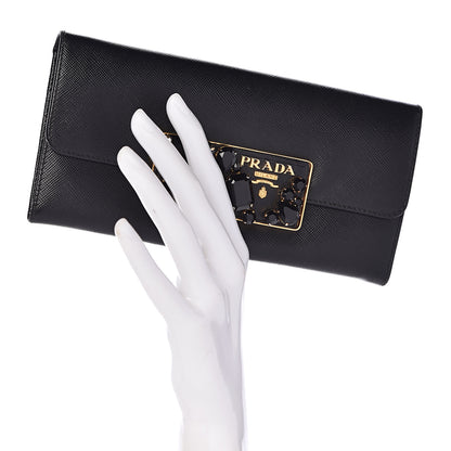 Prada Saffiano Stones Continental Wallet Black 2 of 9
