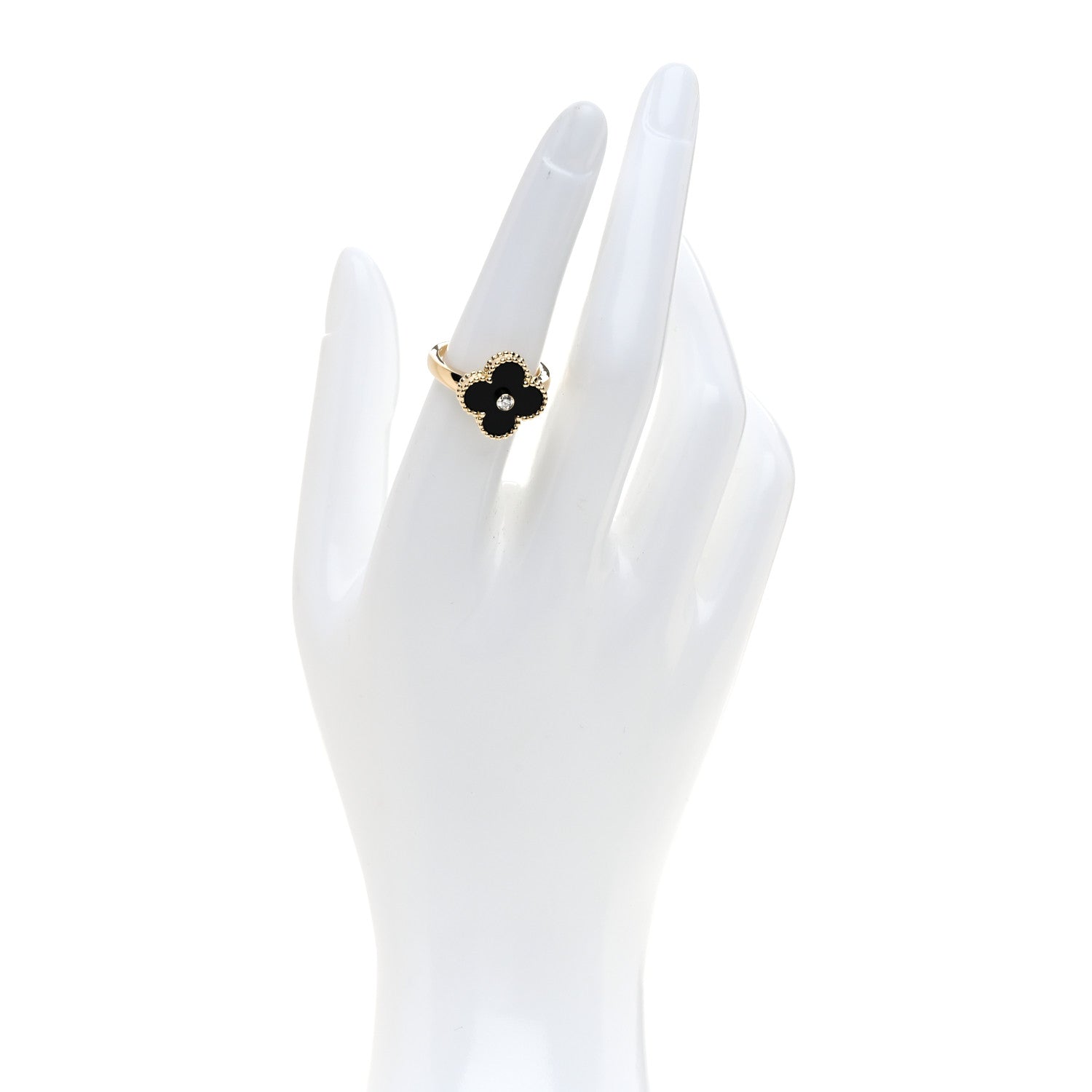 Van Cleef & Arpels 18K Yellow Gold Black Onyx Diamond Vintage Alhambra Ring 52 6 2 of 4
