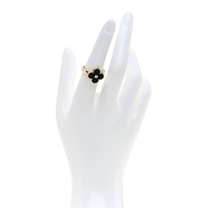 Van Cleef & Arpels 18K Yellow Gold Black Onyx Diamond Vintage Alhambra Ring 52 6 2 of 4