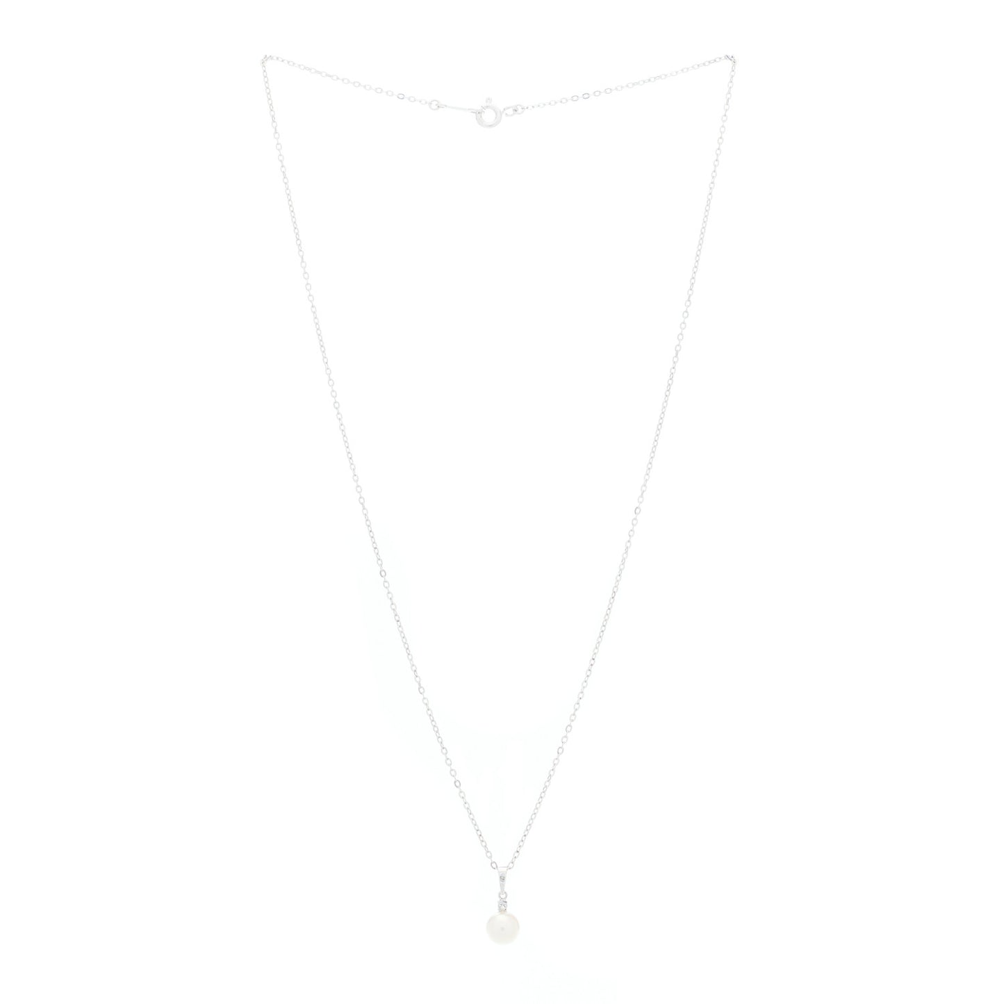 18K White Gold Diamond Akoya Pearl 6mm Drop Pendant Necklace