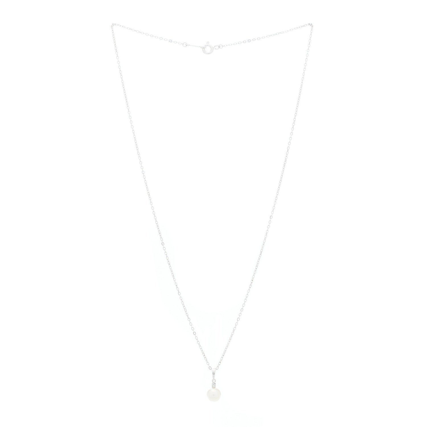 Mikimoto 18K White Gold Diamond Akoya Pearl 6mm Drop Pendant Necklace 3 of 7