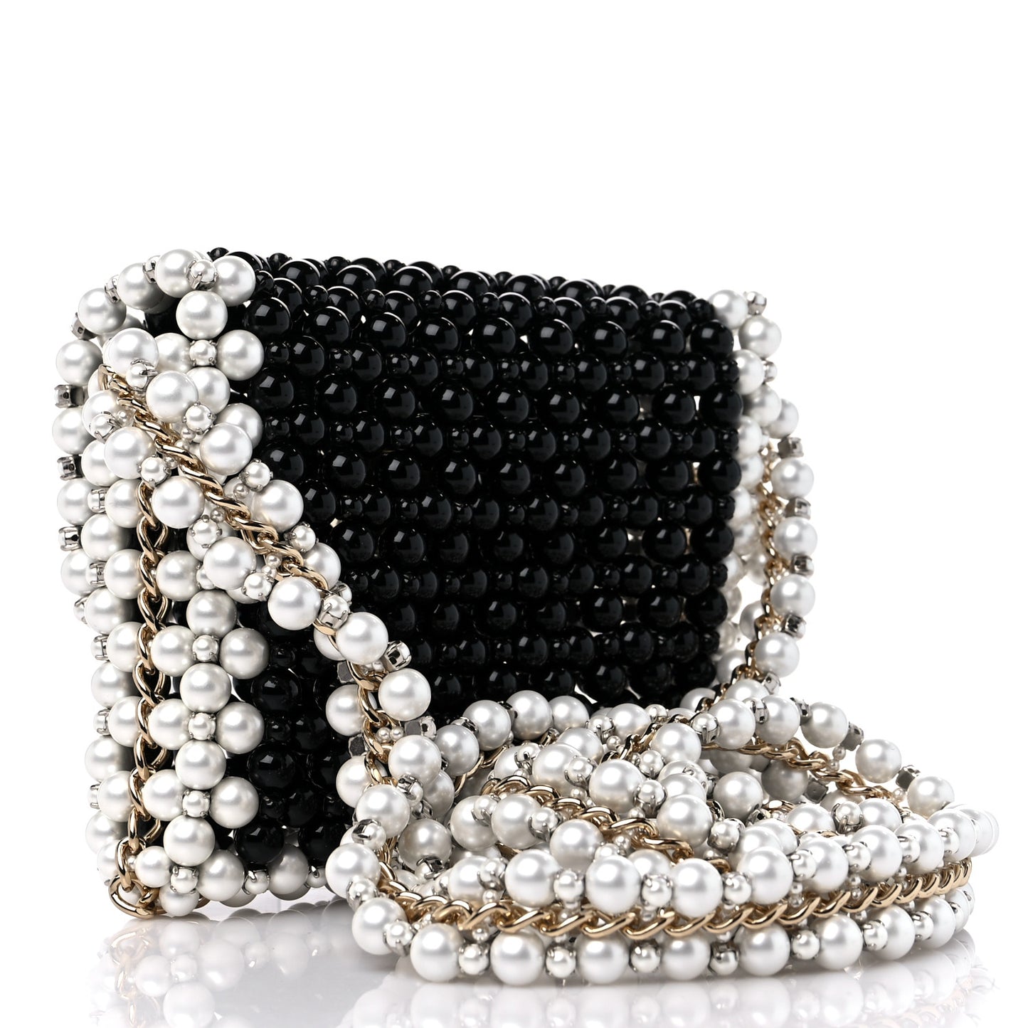 Crystal Pearl Beaded Mini Rectangular Flap Black White