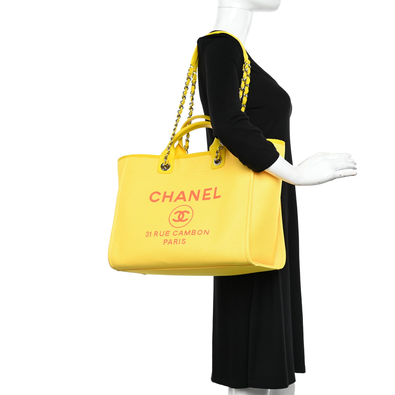Chanel Mixed Fibers Small Deauville Tote Yellow Orange 3 of 10